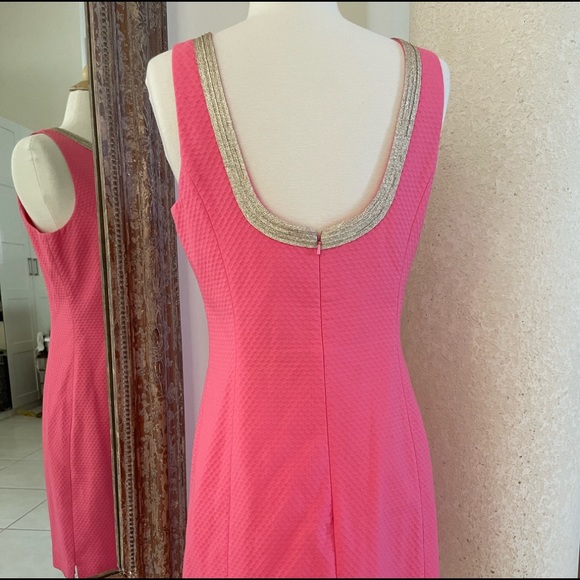 NWT Lilly Pulitzer Janice Shift Dress Hotty Pink Gold Embroidered Size 6 - Picture 7 of 8